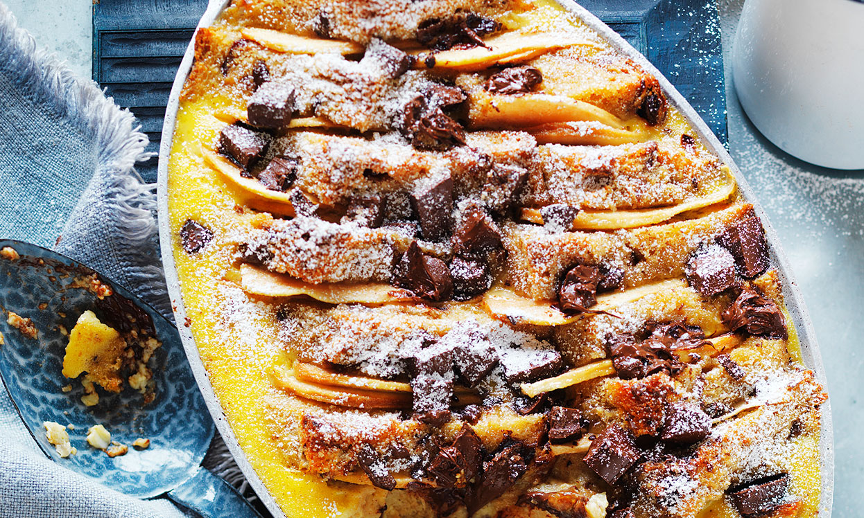 Pear Chocolate Bread Butter Pudding
